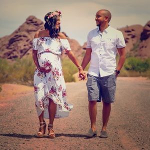 High low, off the shoulder, floral dress